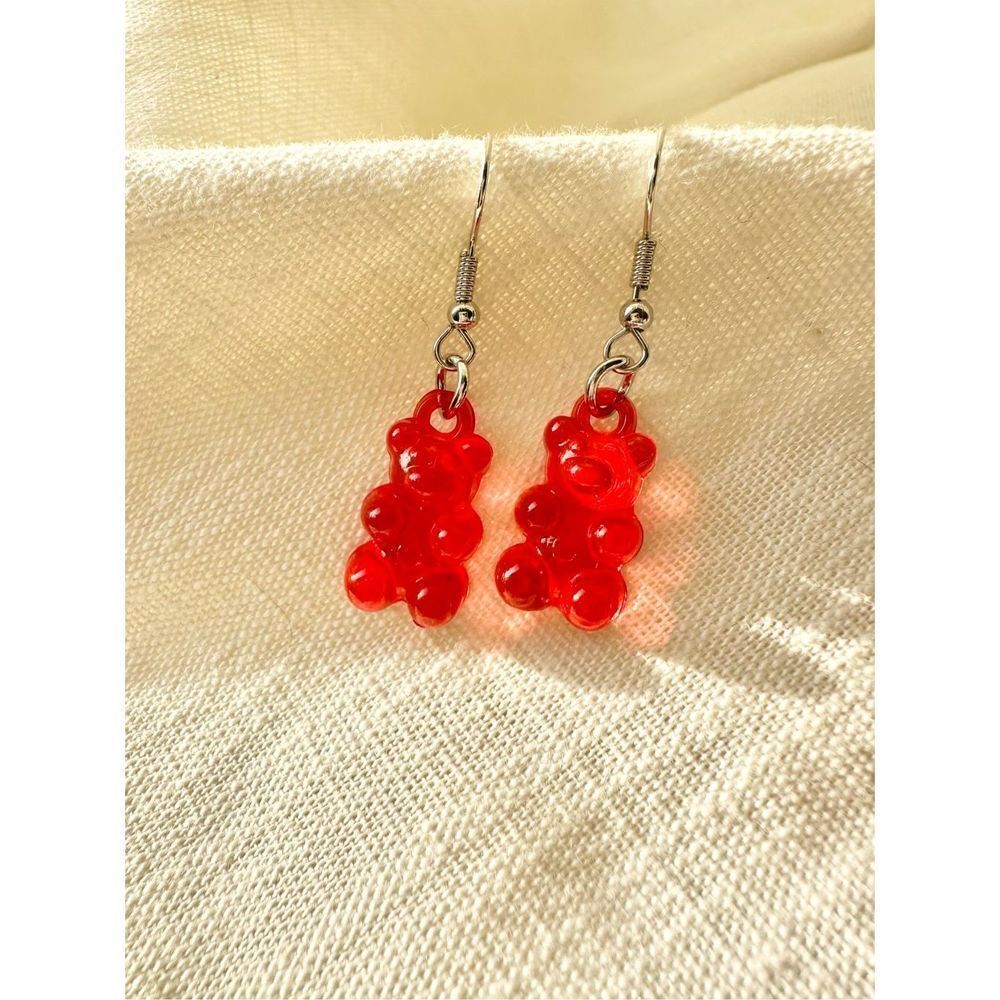Red acrylic gummy bear dangly earrings